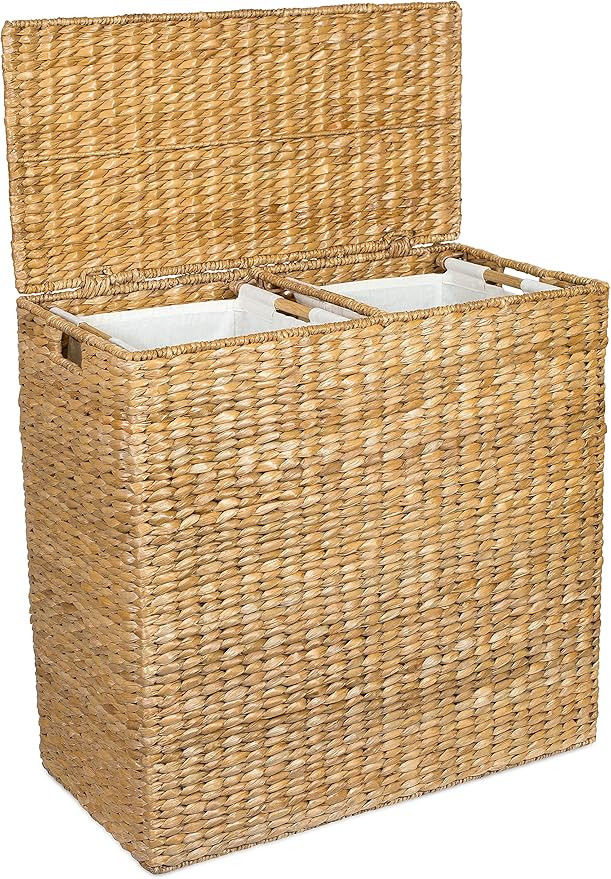 BirdRock Home Oversized Dual Hampers with Lid - Handwoven Natural Seagrass Fiber Compartment Laun... | Amazon (US)