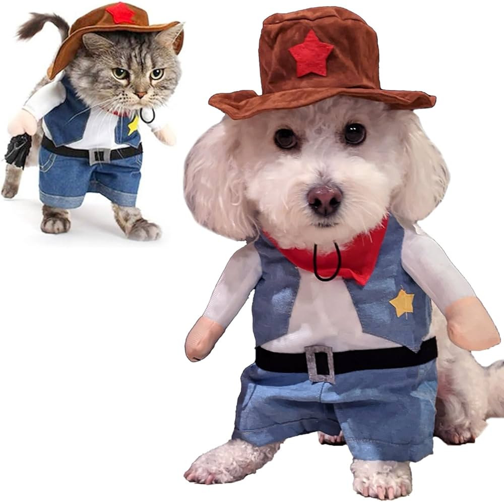 Cowboy Dog Costume, Funny Pet Cat Halloween Costumes Cool West Cowboy Uniform with Hat, Cute Dog ... | Amazon (US)