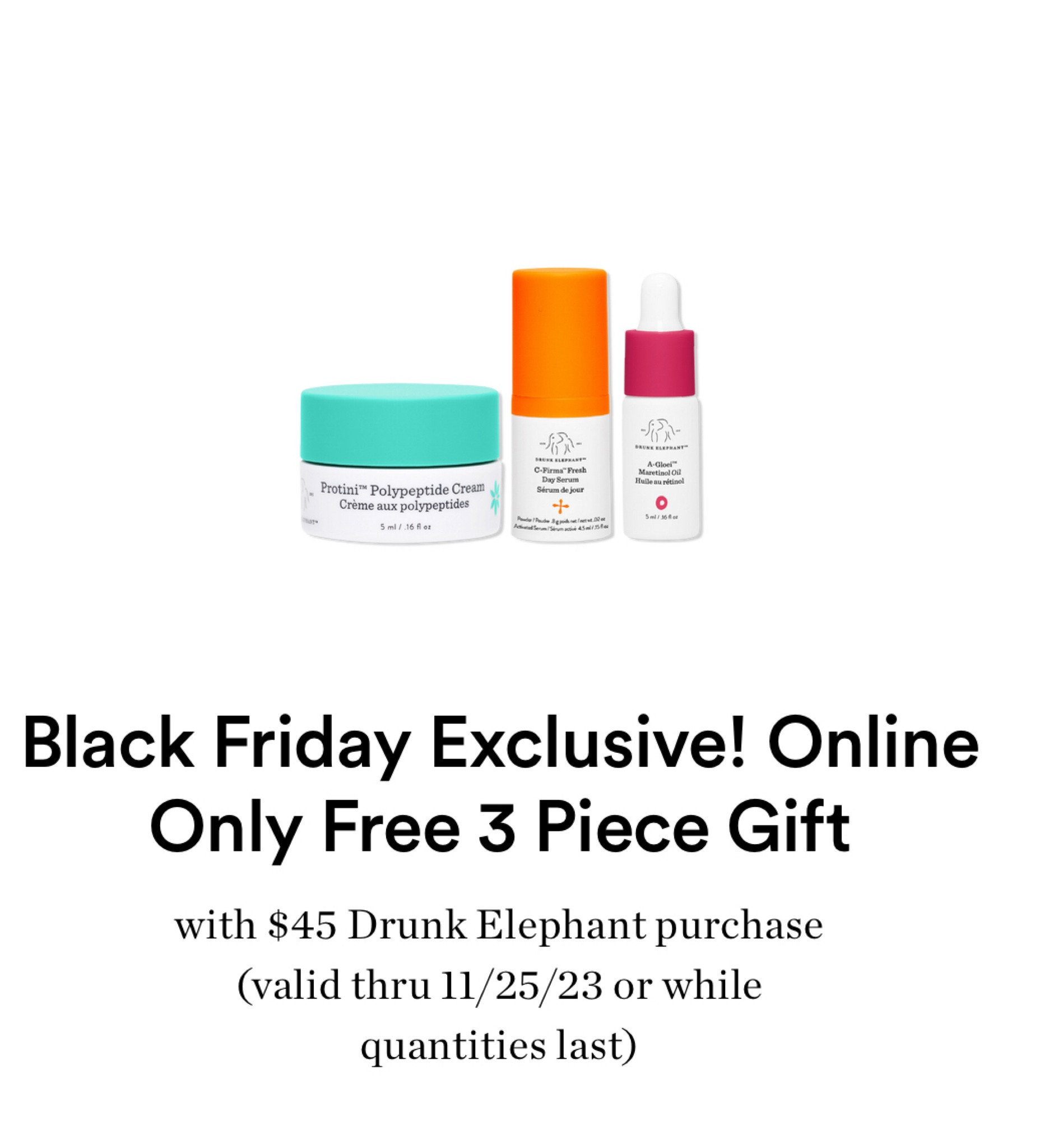 Free gift with purchase of $45 at Ulta on #drunkelephant 

#LTKCyberSaleES #LTKHoliday #LTKCyberWeek