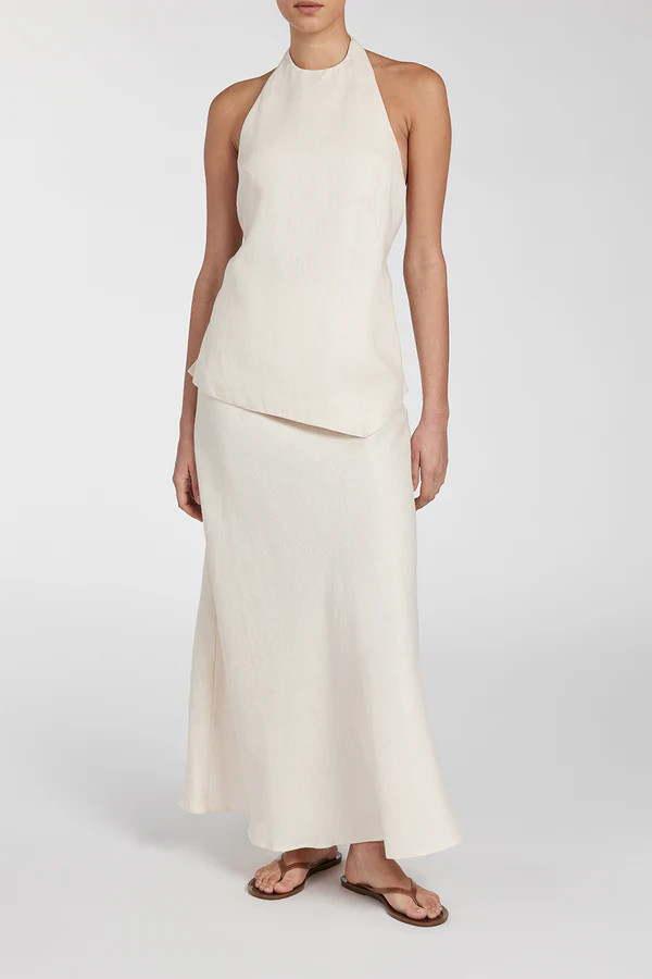 TYRA CREAM LINEN MIDI SKIRT | DISSH