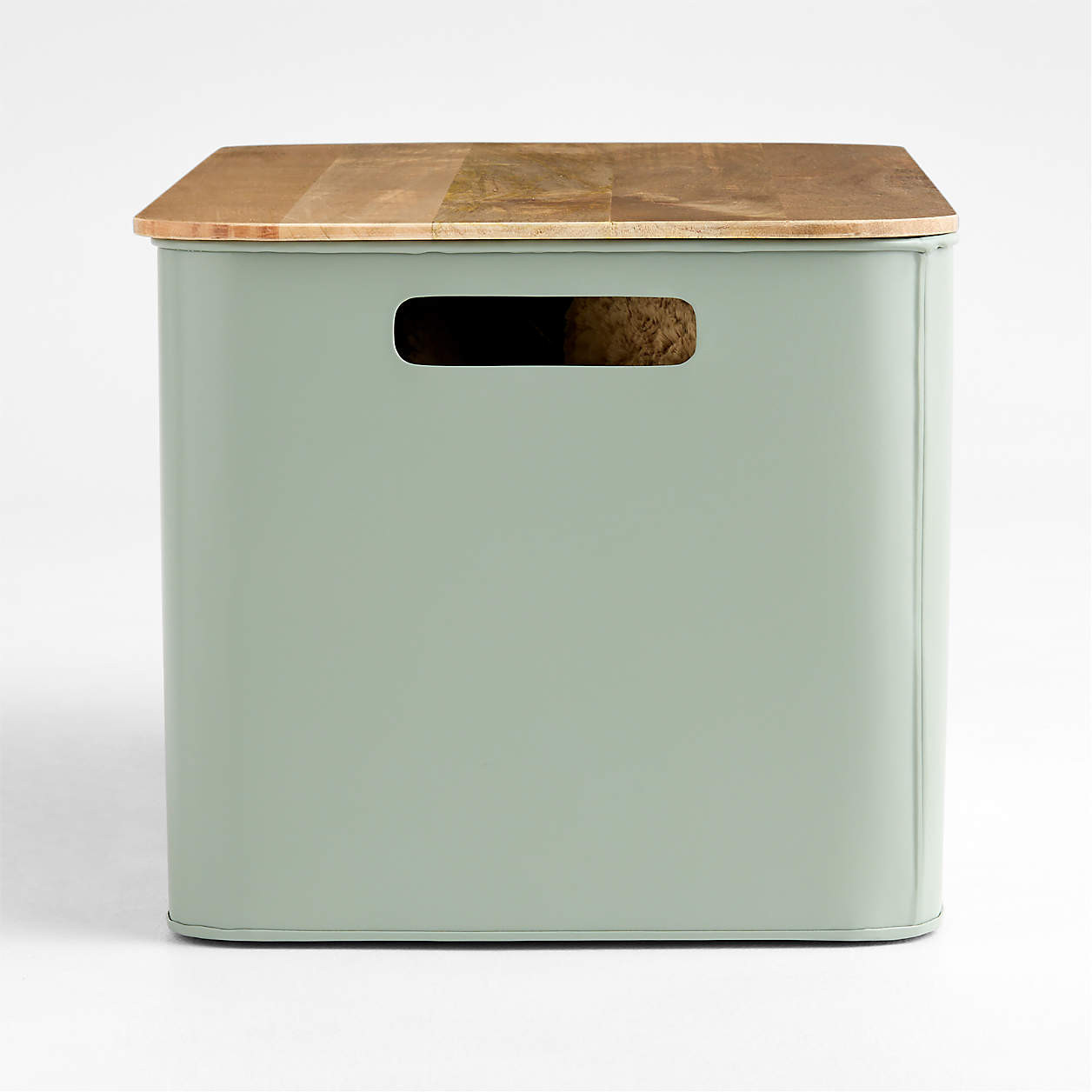 Outline White Large Metal Kids Floor Bin with Wood Lid + Reviews | Crate & Kids | Crate & Barrel