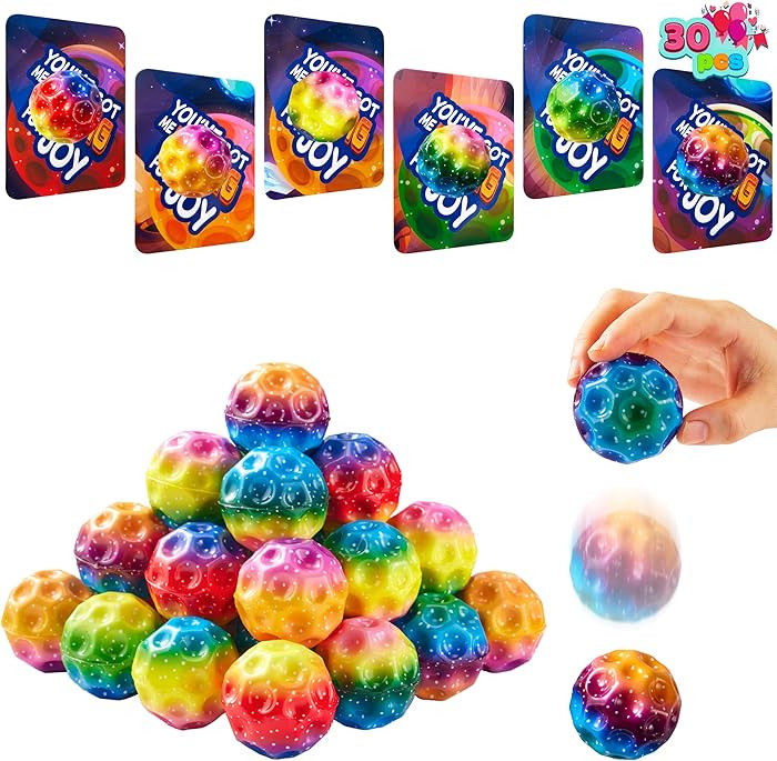 JOYIN 30 Pcs Valentine's Day Super High Bouncy Balls with Valentine Cards, Multicolored Stress Re... | Amazon (US)