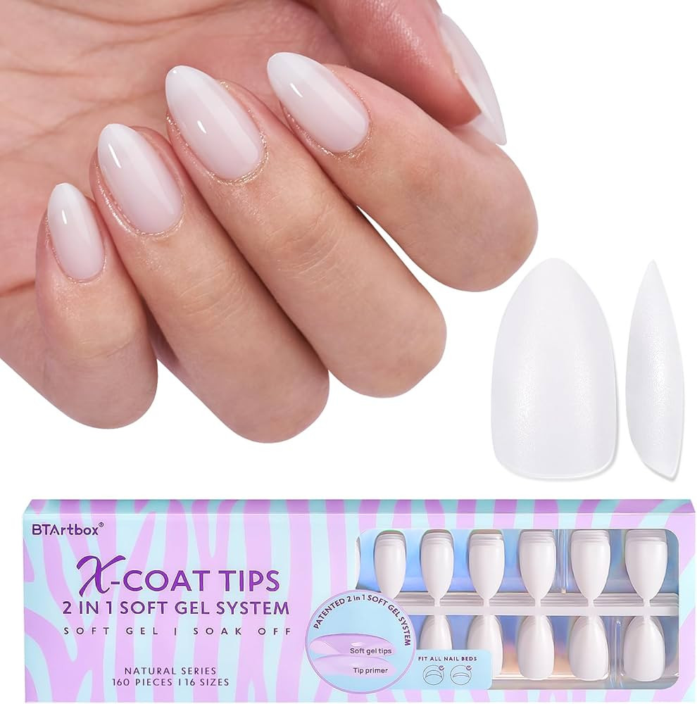 BTArtboxnails Almond Gel Nail Tips Short - Pre Colored Milky White Soft Gel Nail Tips, Milky Whit... | Amazon (US)