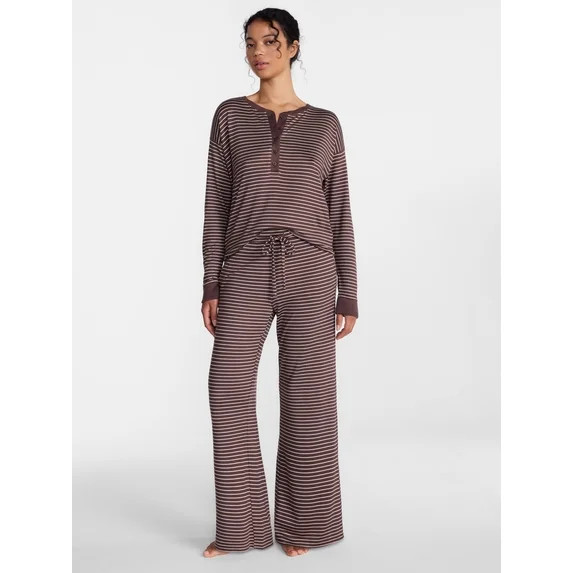 Joyspun Women's Cozy Lounge Collection Hacci Henley Top and Pants, 2-Piece Pajama Set, Sizes XS-3... | Walmart (US)