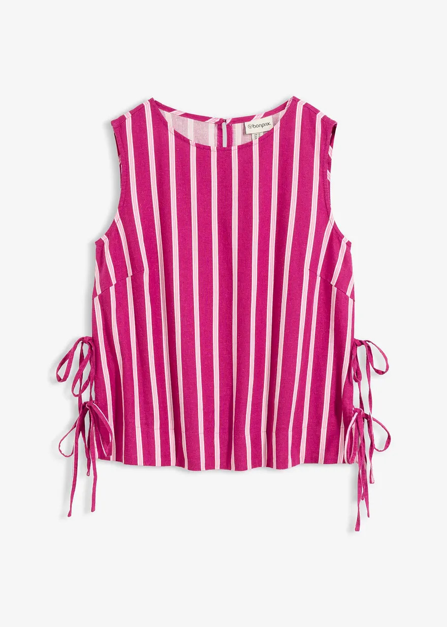 Gestreiftes Blusentop aus Leinen-Mix mit Bindedetails - pink | Bonprix DE
