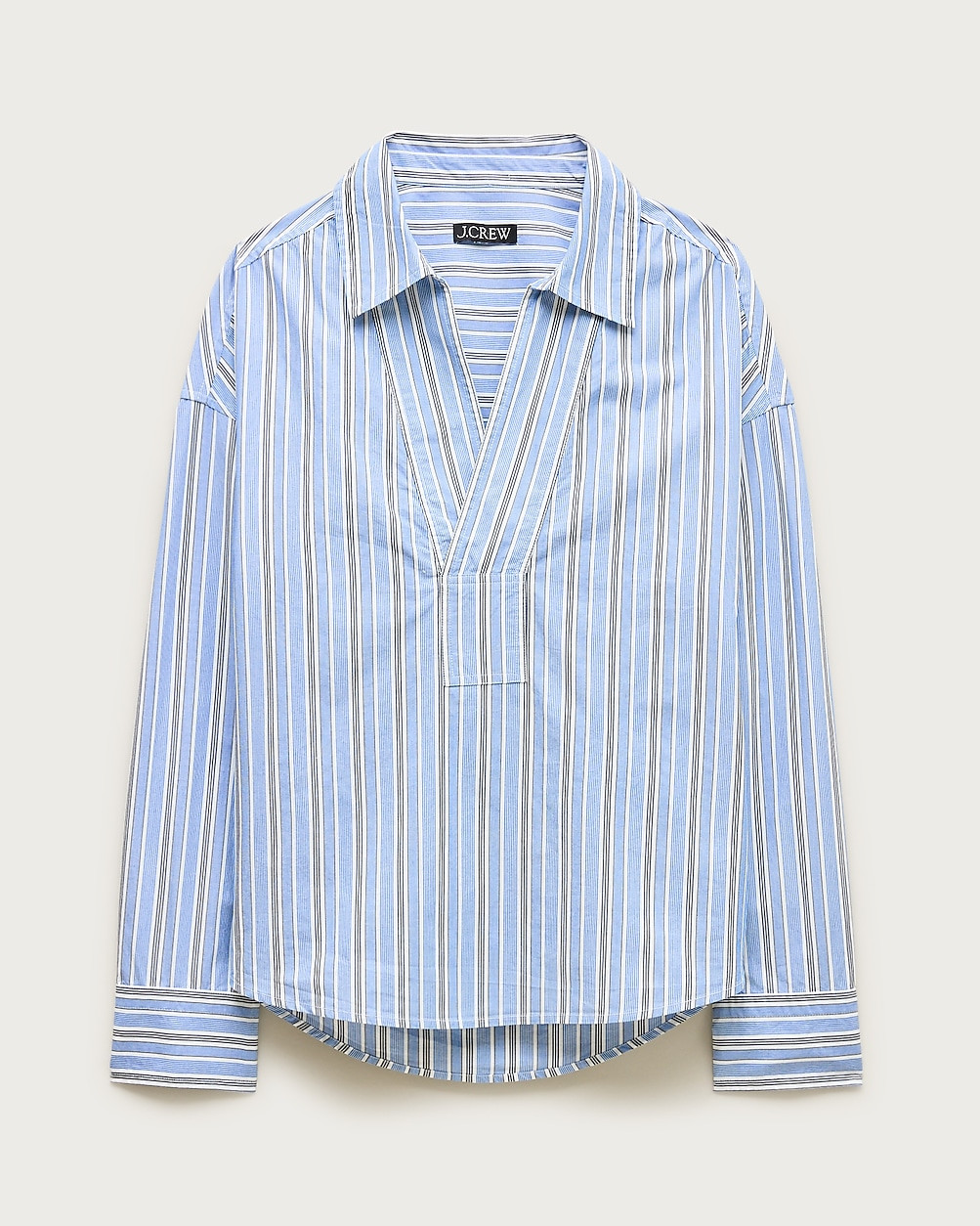 V-neck popover shirt in striped cotton poplin | J. Crew US