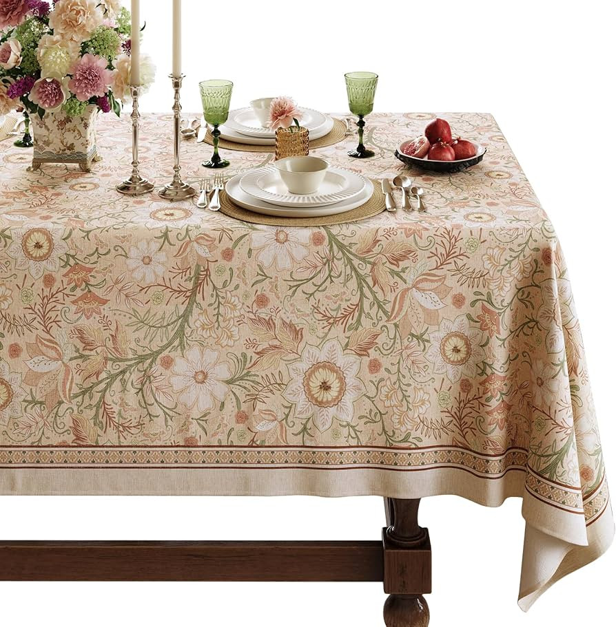 French Linen Tablecloth Rectangular, Vintage Floral Table Cloth, Waterproof Table Cover for Picni... | Amazon (US)