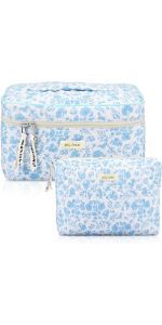 2 Pcs Large Travel Quilted Makeup Bag for Women, Cute Floral Cotton Toiletry Bag, Aesthetic Cherr... | Amazon (US)