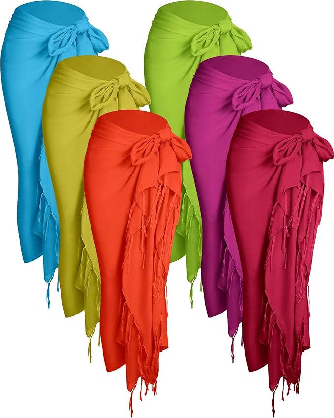 Hercicy 6 Pieces Women Beach Long Sarong wrap Coverups Batik Wrap Pareo with Tassel for Women Sar... | Amazon (US)