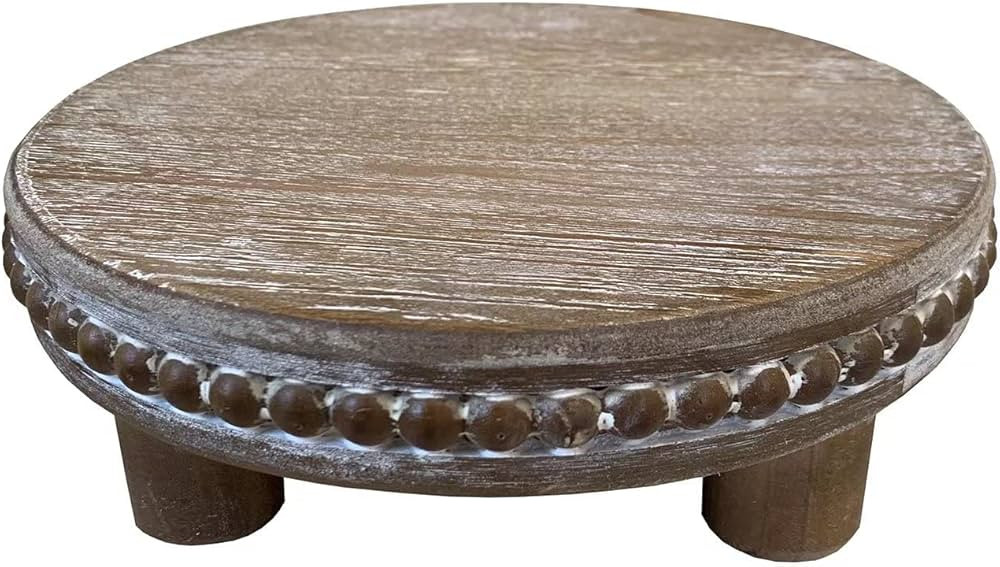 Farmhouse Beaded Wood Pedestal Tray Decor, 7.6” Round Vintage Display Stand, Decorative Accent ... | Amazon (US)