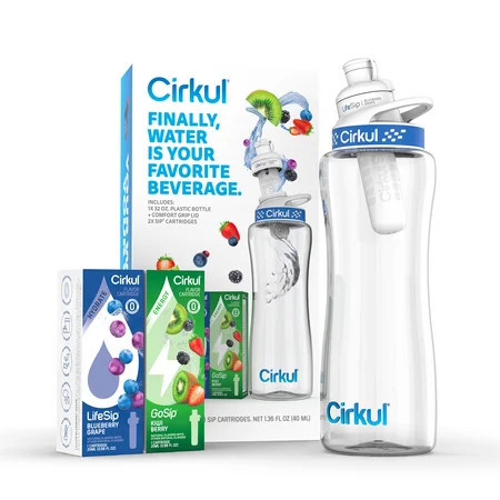 Cirkul 32oz Plastic Starter Kit with Navy Blue Lid, 2 Flavor Cartridges (Blueberry Grape & Kiwi Berry) | Walmart (US)