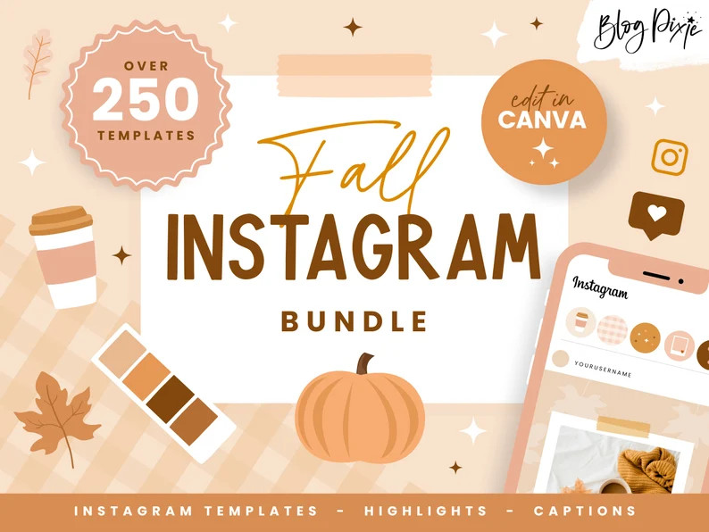 Fall Instagram Templates Canva Autumn Instagram Story Ideas Instagram Post Templates for Fall Hal... | Etsy (US)
