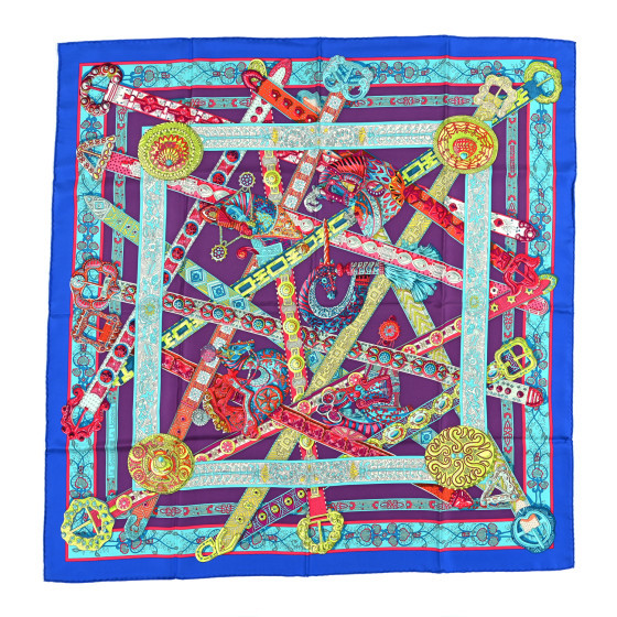 Silk Le Songe De La Licorne Scarf 90 Bleu Klein Parme Turquoise | FASHIONPHILE (US)