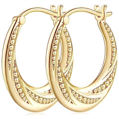 HOBATS 14K Gold Earrings for Women 14K Gold Hoop Earrings for Women Hoop Earring for Womens Hoops Rotating Small Ball Design Comfortable Hoops Earring for Womens 25mm | Amazon (US)