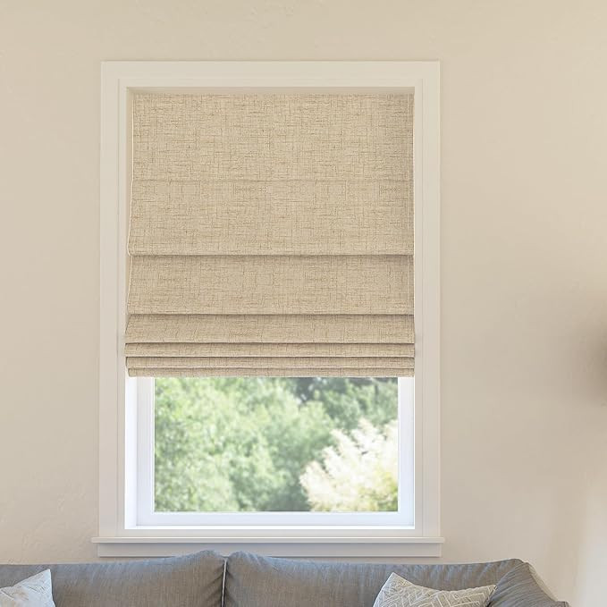 Sun Zero Seraphina Textured 100% Total Blackout Cordless Roman Shade, Taupe, 35" W x 64" H | Amazon (US)