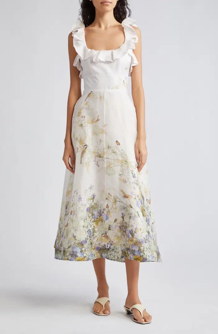Zimmermann Harmony Butterfly Floral Linen & Silk Midi Dress | Nordstrom | Nordstrom