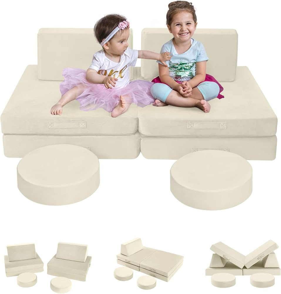 MeMoreCool Kids Couch, Foam Sofa, Convertible Play Couch, Medium Size, Beige Color, 8 Piece Modul... | Amazon (US)
