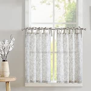 jinchan Linen Kitchen Curtains Floral Printed Tier Curtains 24 Inch Length Farmhouse Cafe Curtain... | Amazon (US)