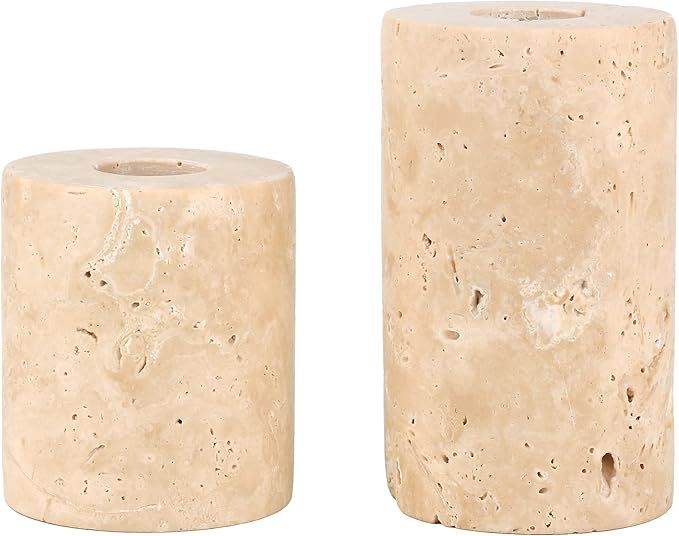 WORHE Candle Holders True Natural Marble Set of 2 Decorative Candlestick Holder for Home Dinning ... | Amazon (US)