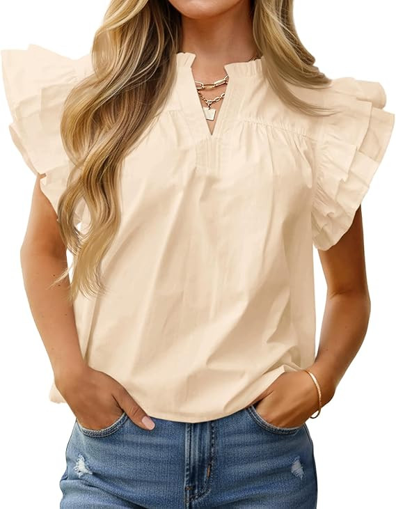 Cicy Bell Womens Ruffle Cap Sleeve Blouses V Neck Dressy Casual Tops Summer Sleeveless Cotton Shi... | Amazon (US)