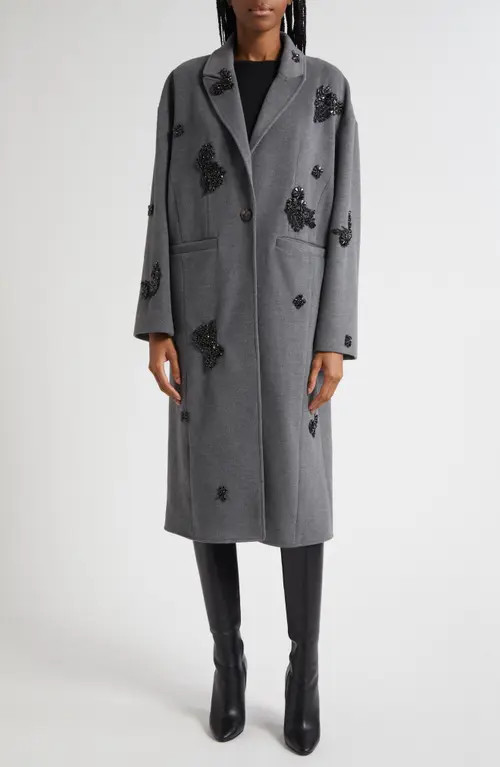 Cinq à Sept Crystal Ivy Gravis Embellished Coat in Heather Grey/black at Nordstrom, Size Large Regular | Nordstrom