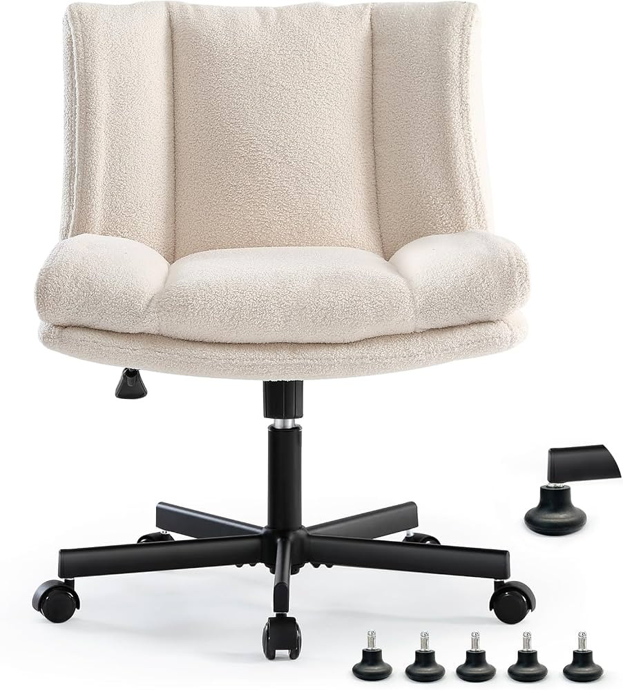 LEAGOO Criss Cross Chair with Wheels, Furry Armless Desk Chair, Comfy Wide Seat Cross Legged Offi... | Amazon (US)