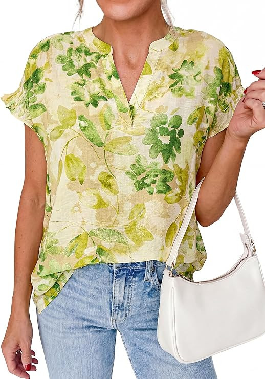 PRETTYGARDEN Womens Floral Print Short Sleeve Summer Tops 2026 Trendy V Neck Loose Boho Shirts Ca... | Amazon (US)