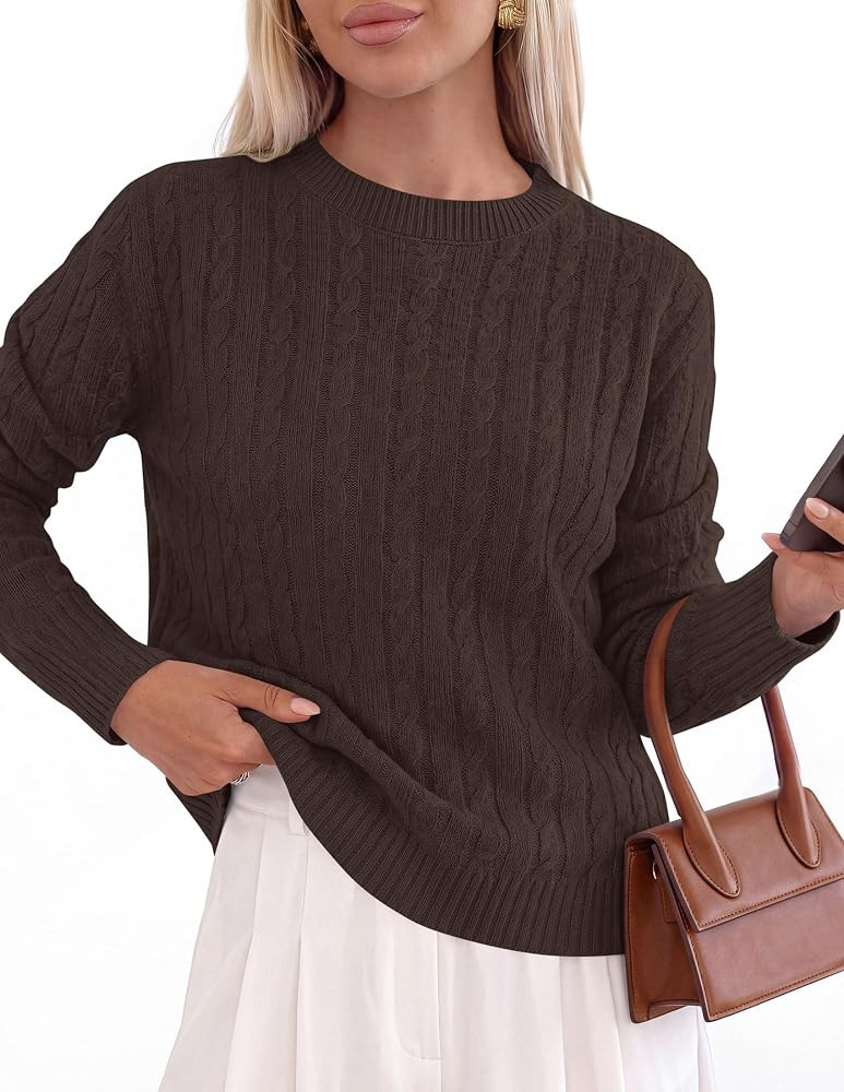 PRETTYGARDEN Women's Cable Knit Sweaters Long Sleeve Pullover Fall Outfits | Amazon (US)