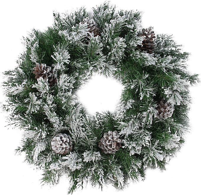 Northlight 24" Green and Brown Flocked Angel Pine with Pine Cones Artificial Christmas Wreath - U... | Amazon (US)