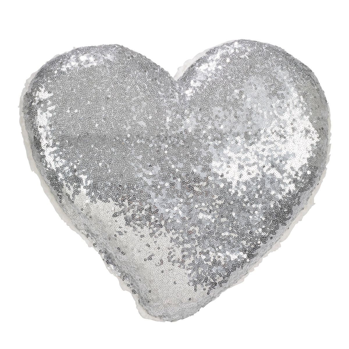 Poly Filled Heart Sequin Throw Pillow Silver - Saro Lifestyle | Target