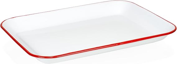 Red Co. 13.5” x 10” Enamelware Metal Classic 1.6-Quart Rectangular Serving Tray, Solid White/... | Amazon (US)