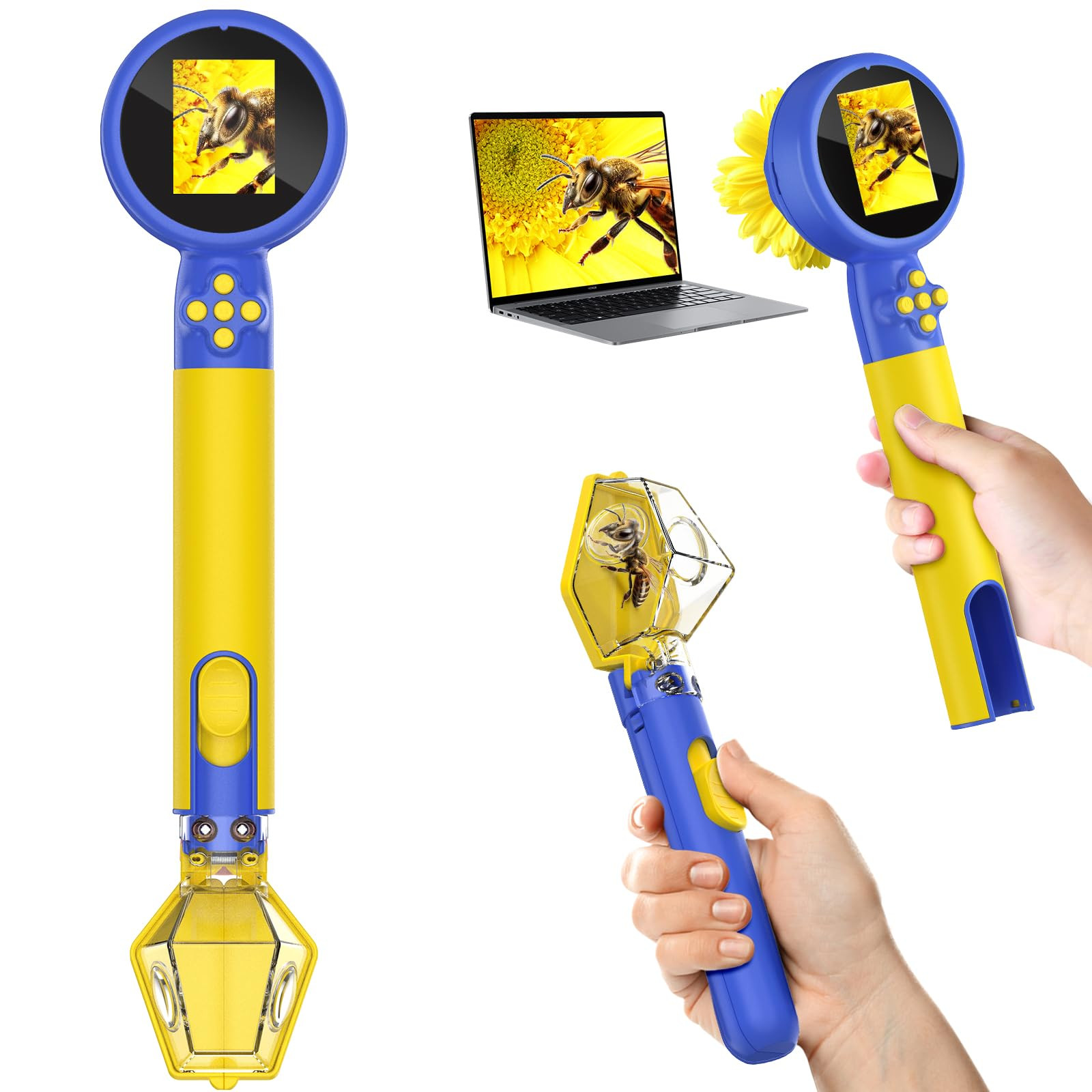 Kids Wonder Quest Microscope Camera with Bug Catcher, 2" Screen Portable Handheld Microscope for Kids, HD 500X STEM Science Toy with LED Lights, for Age 3-12 Girls & Boys Birthday Gifts (Blue) | Amazon (US)