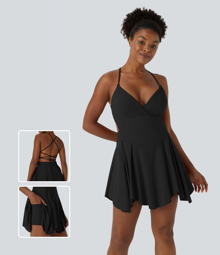 Lace Up 2-in-1 Pocket Mini Slip Casual Dress | HALARA