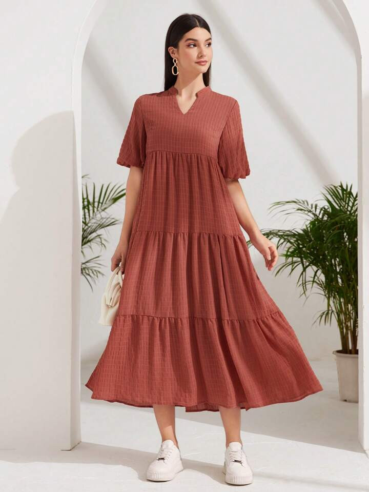 SHEIN Mulvari Notched Neckline Ruffle Hem Smock Dress | SHEIN