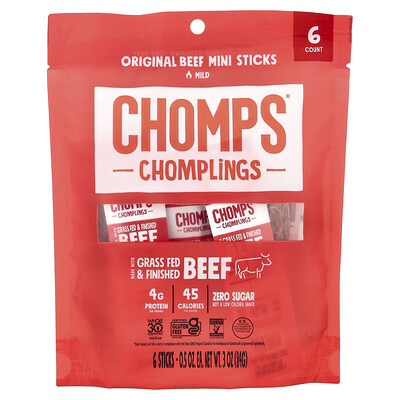 Chomps, Chomplings, Original Beef Mini Sticks, Mild, 6 Sticks, 0.5 oz (14 g) Each | iHerb