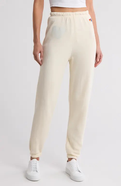 Aviator Nation Glitter Heart Sweatpants in Vintage White/Silver at Nordstrom, Size X-Small | Nordstrom