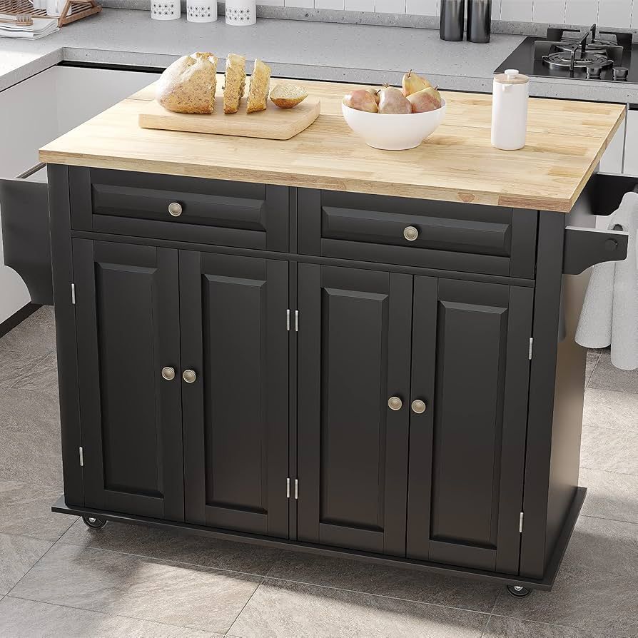 Rolling Kitchen Island with Drop Leaf – Movable Kitchen Carts on Wheels Island with Storage Cab... | Amazon (US)