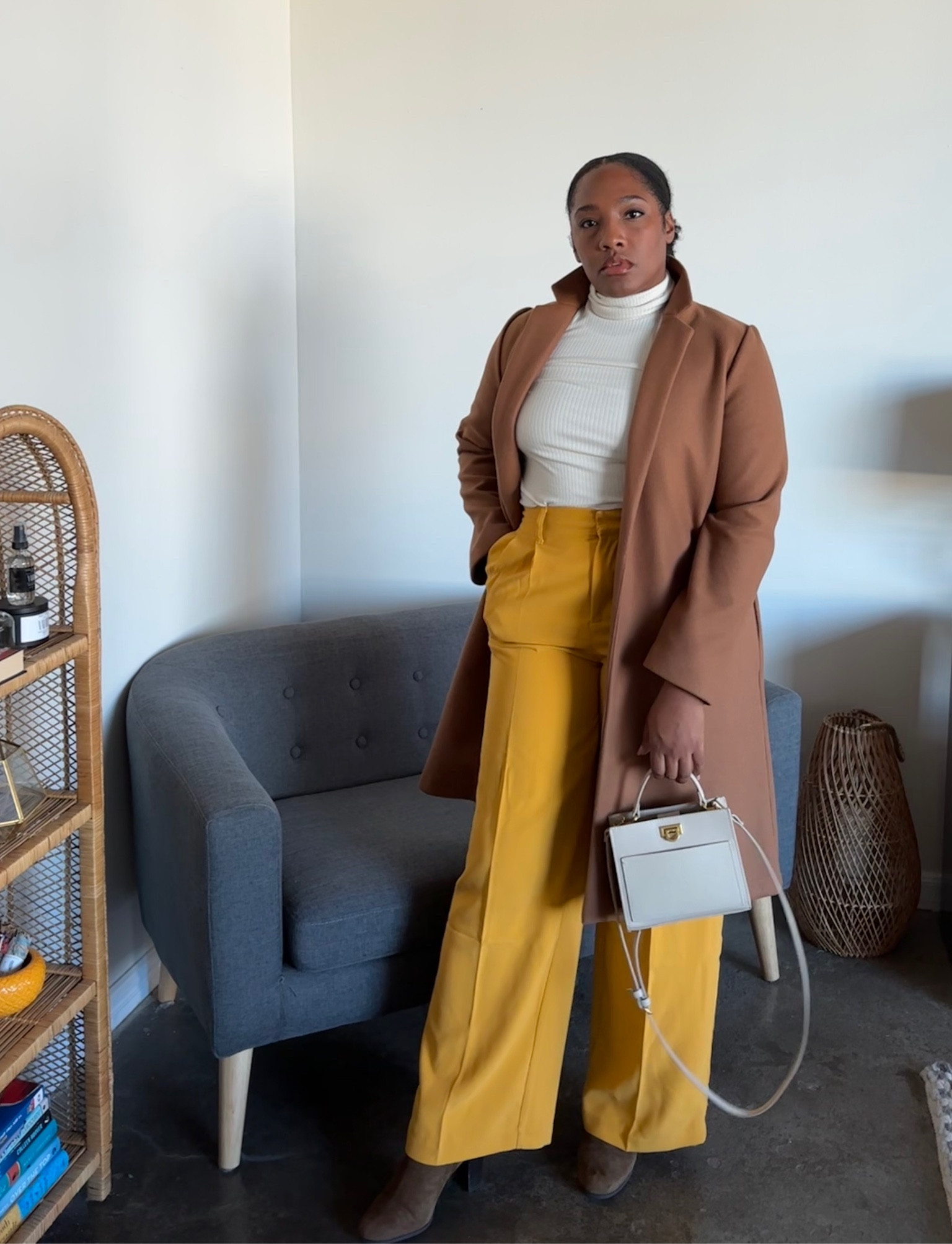 Found trousers in my favorite color - yellow! I love them with the neutral turtle neck and coat.

#peacoat #fallfashion #trousers

#LTKSeasonal #LTKworkwear #LTKstyletip