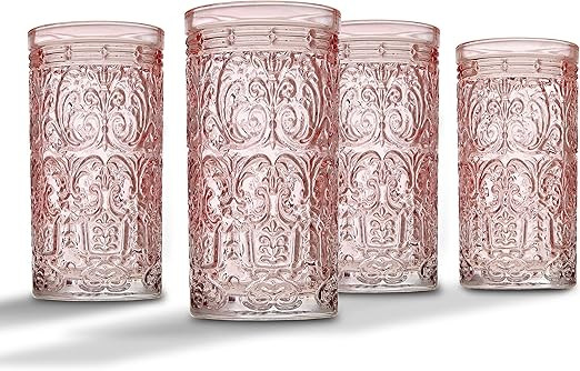 Jax Highball Beverage Glass Cup by Godinger - Pink - Set of 4 | Amazon (US)