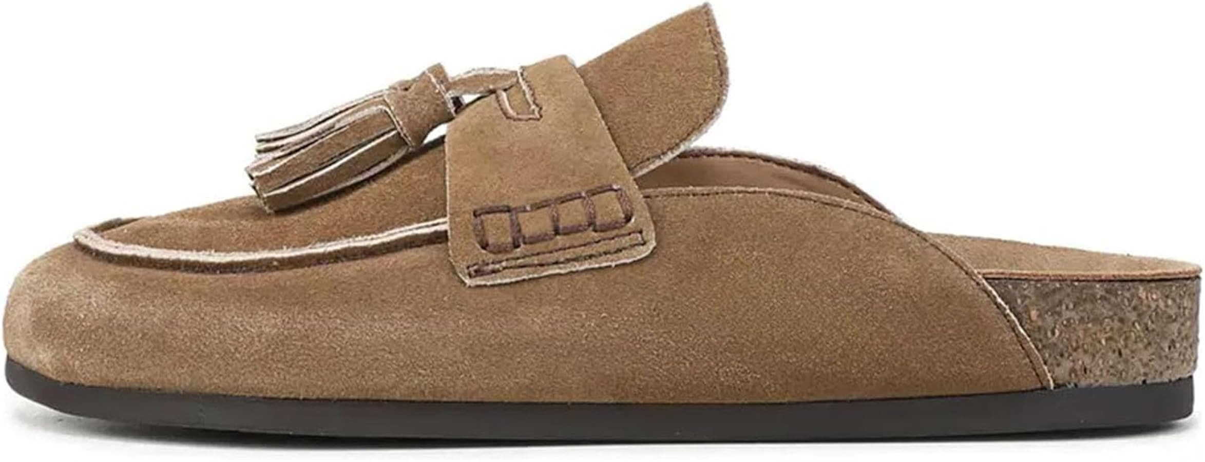 Faux Suede Clogs for Women Cork Tassel Flat Loafers Comfort Mule Clogs Slip on Round Toe Walking ... | Amazon (US)