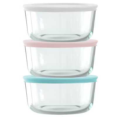 Pyrex® Simply Store® 6-pc 4-cup Round Glass Storage Set with Assorted Color Lids: Small Glass Containers, Dishwasher-Safe | Target