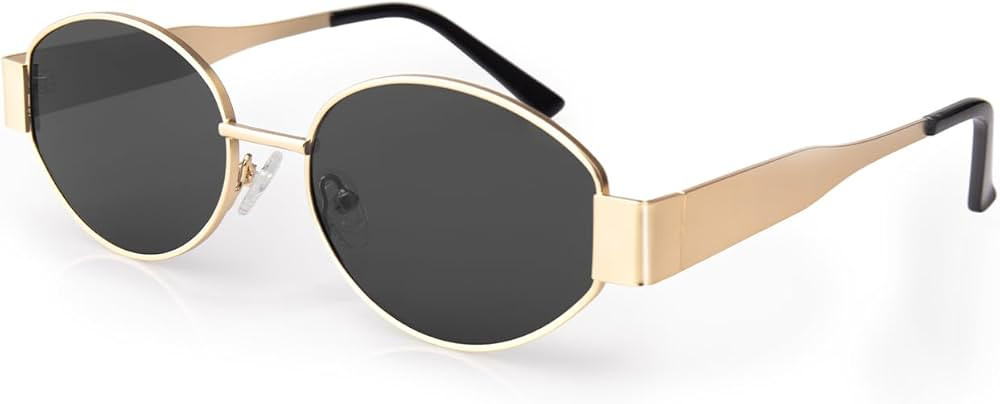 Retro Oval Sunglasses for Women Men, Trendy Designer Metal Style UV400 Protection Sun Glasses | Amazon (US)