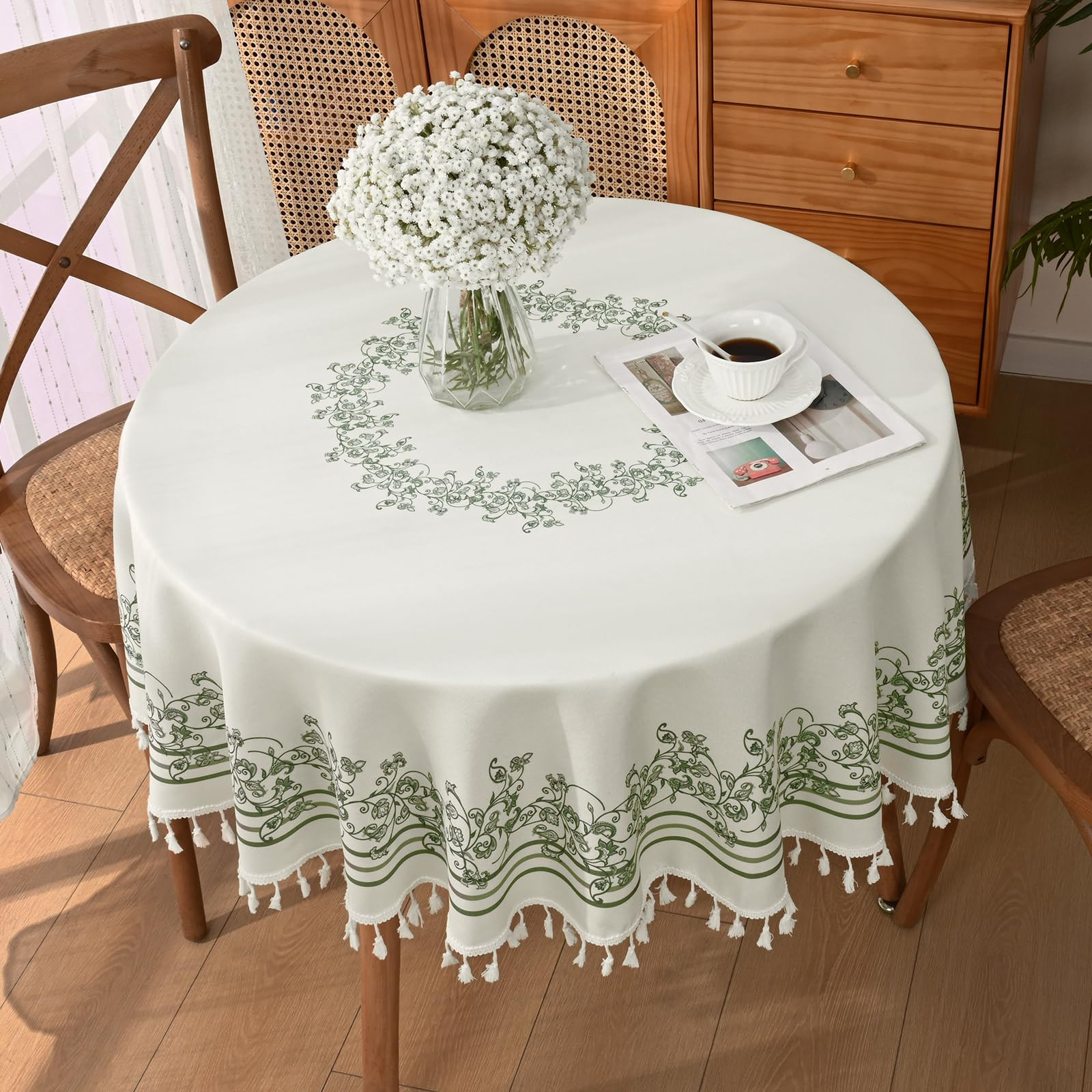 Yinhua Round Tablecloth 55", Grass Green Paisley Waterproof Table Cloth Stain and Wrinkle Resista... | Amazon (US)