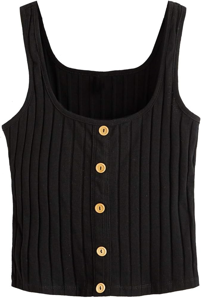 SweatyRocks Women's Sleeveless Vest Button Front Crop Tank Top Ribbed Knit Belly Shirt | Amazon (US)
