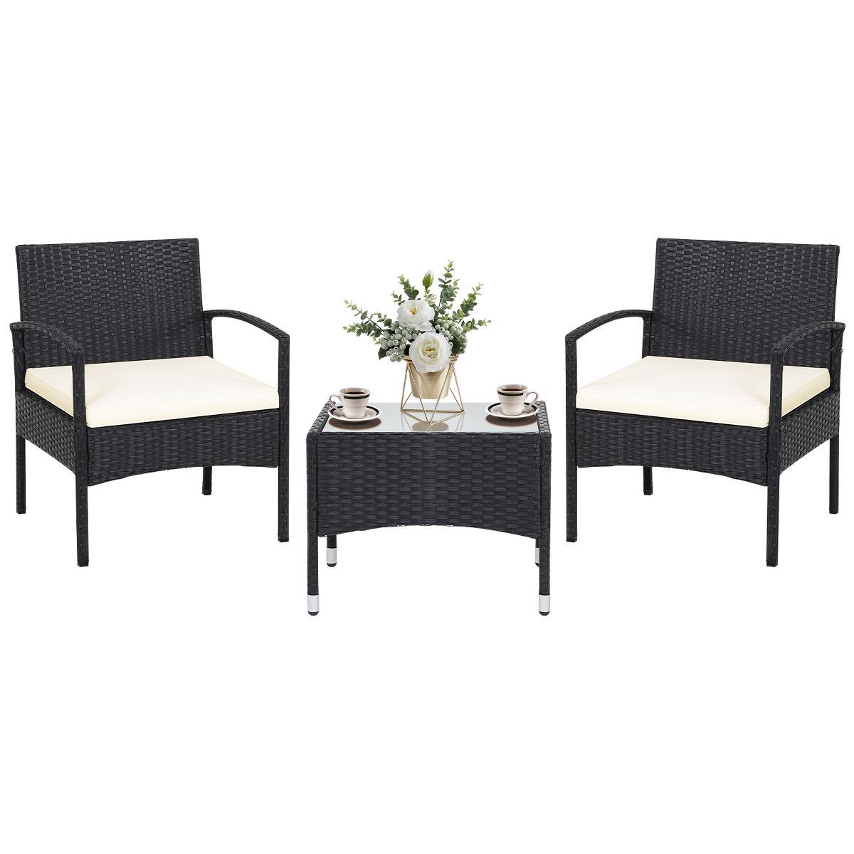 Tangkula 3PCS Wicker Rattan Furniture Patio Coffee Table Chair w/ Washable Cushion | Target