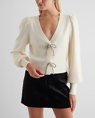 V-neck Embellished Bow Cardigan | Express