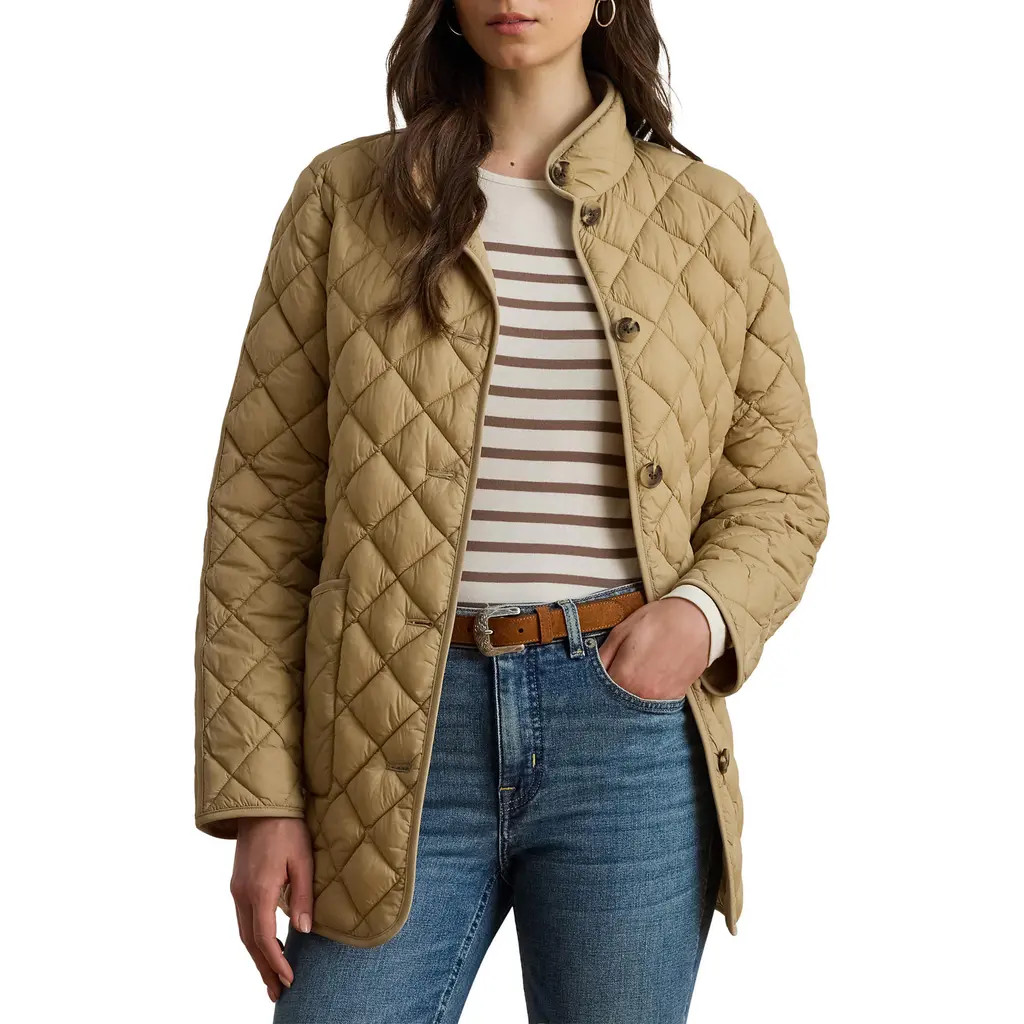 Lauren Ralph Lauren Diamond Quilted Puffer Jacket in Birch Tan at Nordstrom, Size X-Large | Nordstrom