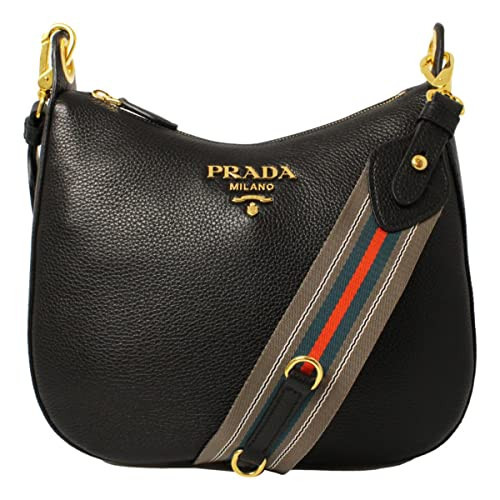 Prada Black Vitello Phenix Leather Web Stripe Strap Crossbody 1BC166 | Amazon (US)