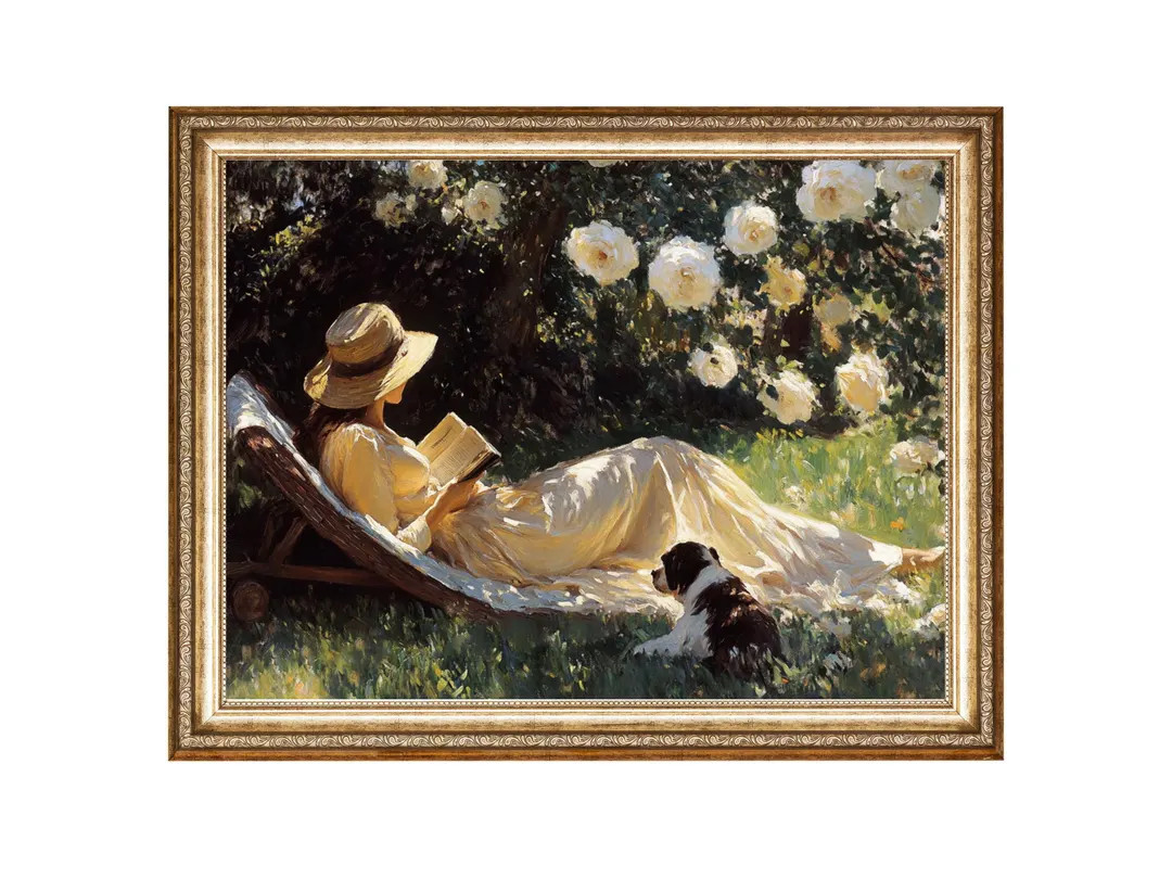 Vintage Cottagecore Woman Reading With Dog Oil Painting (digital Prints) - Etsy | Etsy (Global)