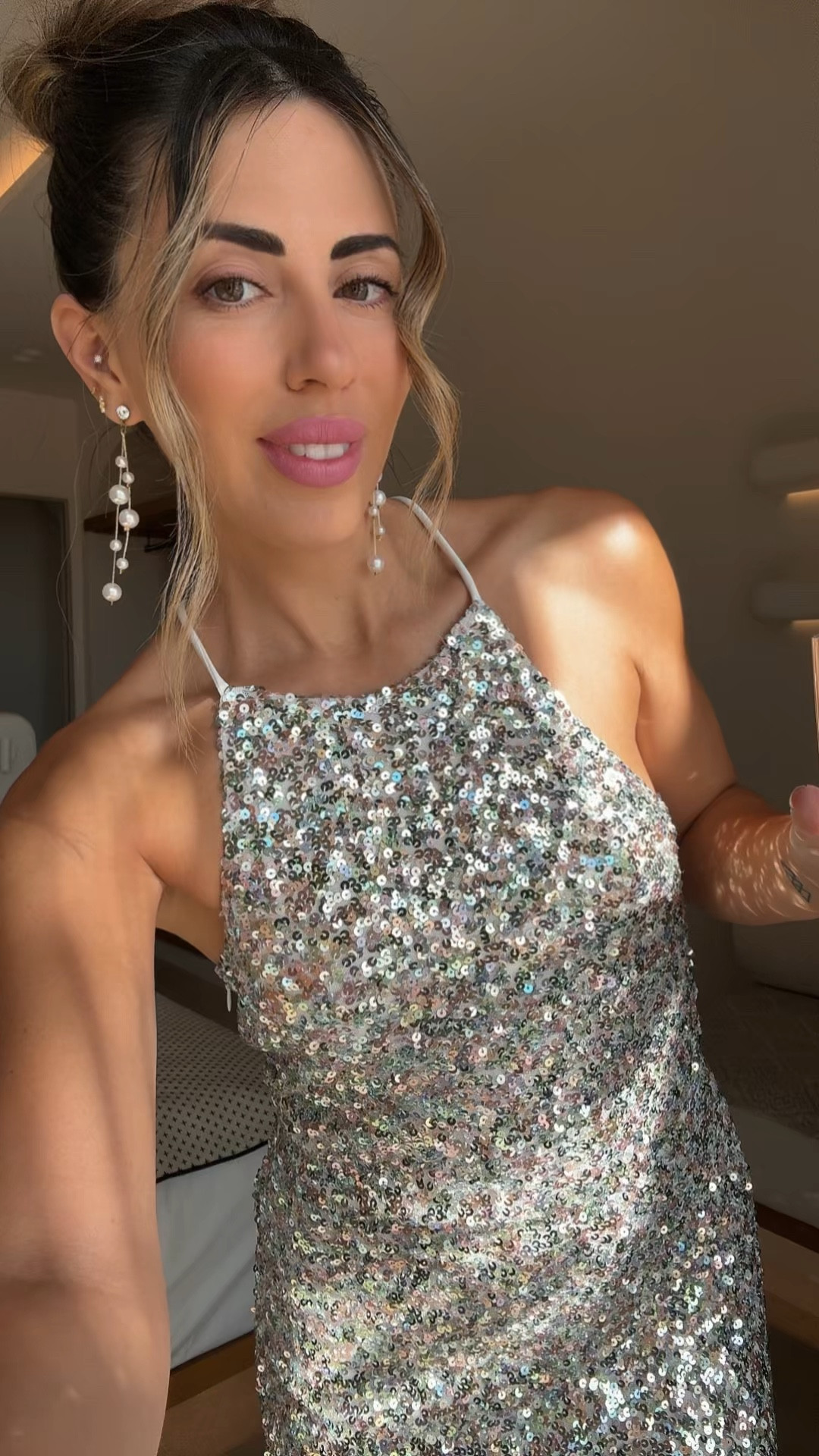 Santorini night outfit ✨ 

wearing a size 4 in this sequin maxi dress 

#LTKVideo #LTKParties #LTKStyleTip